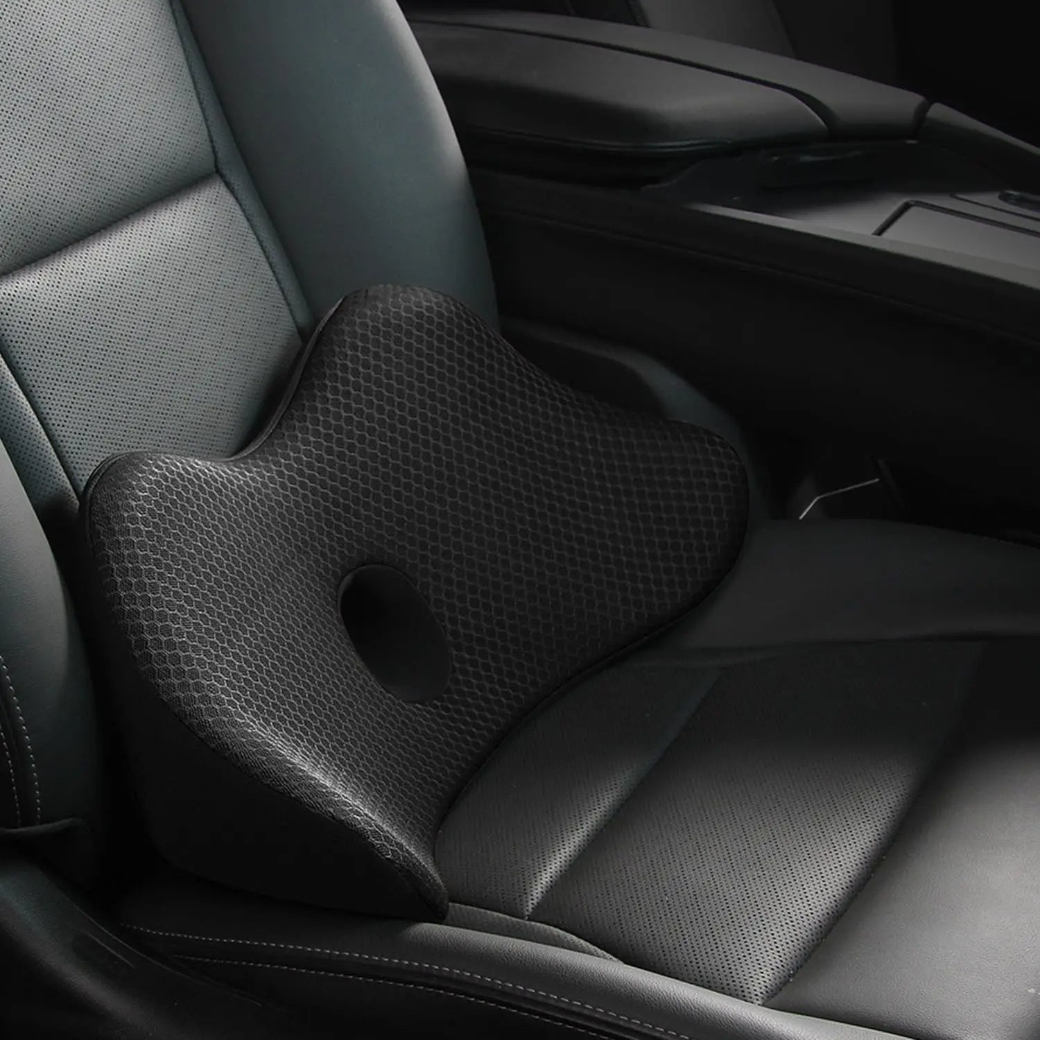 Memory Foam Travel Car Back Cushion – Orthopedic Massage Seat Mat for Car, Office Chair & Nap Pad - Delicate Leather