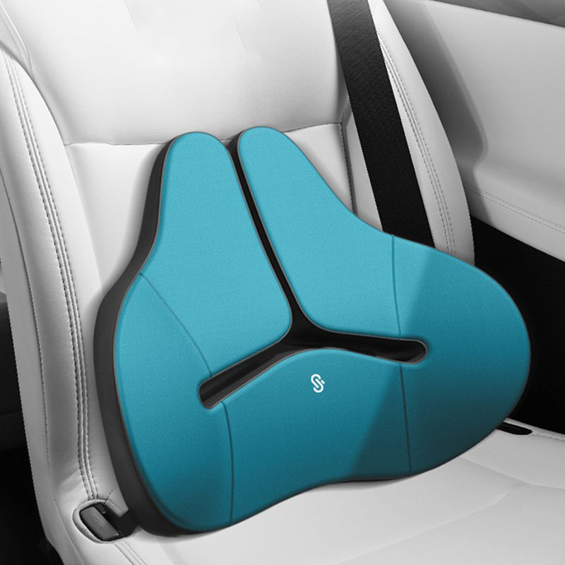 Portable Orthopedic Ergonomic Back Pillow with Gel Lumbar Support for Office Chair, Car, Stadium, and More - Delicate Leather