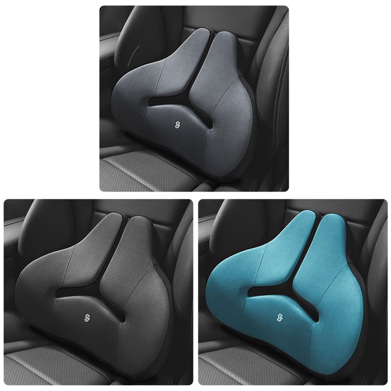 Portable Orthopedic Ergonomic Back Pillow with Gel Lumbar Support for Office Chair, Car, Stadium, and More - Delicate Leather