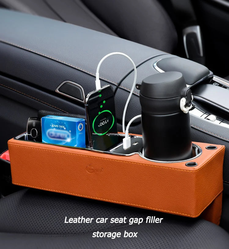 Car Organizer Accessories Seat Gap Fillers Leather Between the Seat Car Organizer Cup Holder