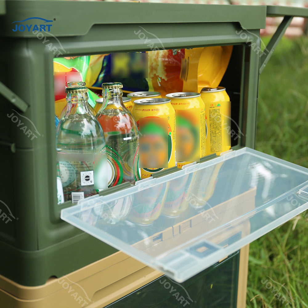 Collapsible Foldable Storage Box with Lid 2-in-1 Portable Expandable Plastic Organizer Box with Folding Table - Delicate Leather