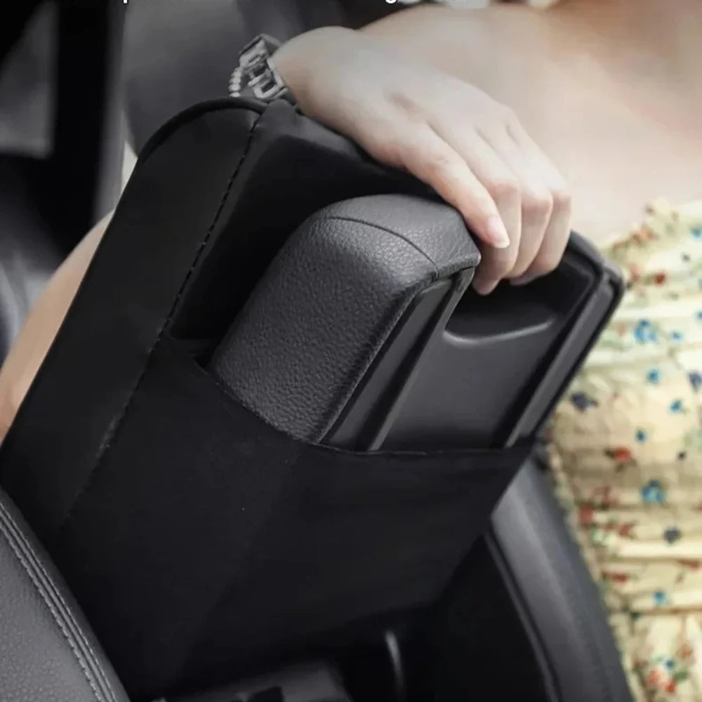 Wave Embroidered PU Leather Car Armrest Mat – Center Console Cushion & Protective Cover Pad - Delicate Leather