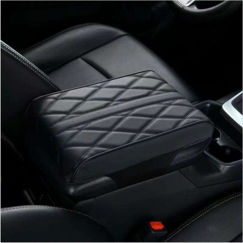 Wave Embroidered PU Leather Car Armrest Mat – Center Console Cushion & Protective Cover Pad - Delicate Leather