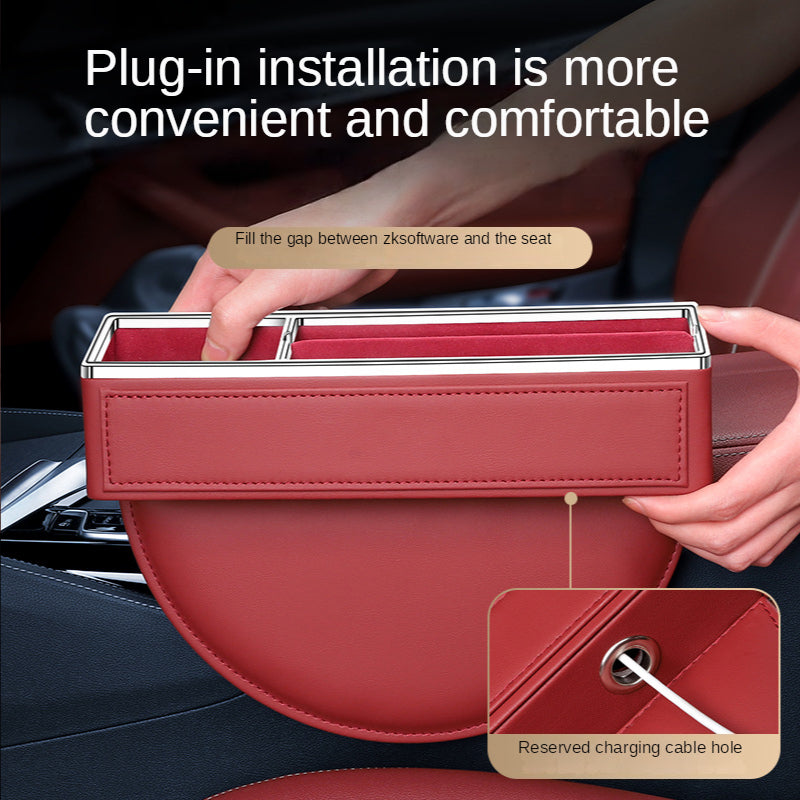 Car Seat Organizer Crevice Storage Box, Car Organizer Gap Slit Filler Holder for Wallet, Phone, and Other Accessories - Delicate Leather