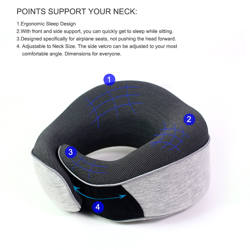 Pure Memory Foam Travel Neck Pillow with 3D Eye Mask – Essential Kit for Car, Airplane, and Sleeping - Delicate Leather