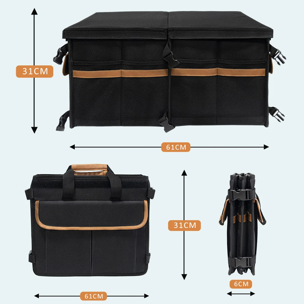 300D Oxford Folding Box Big Capacity Multifunction Cooler Car Trunk Organizer - Delicate Leather