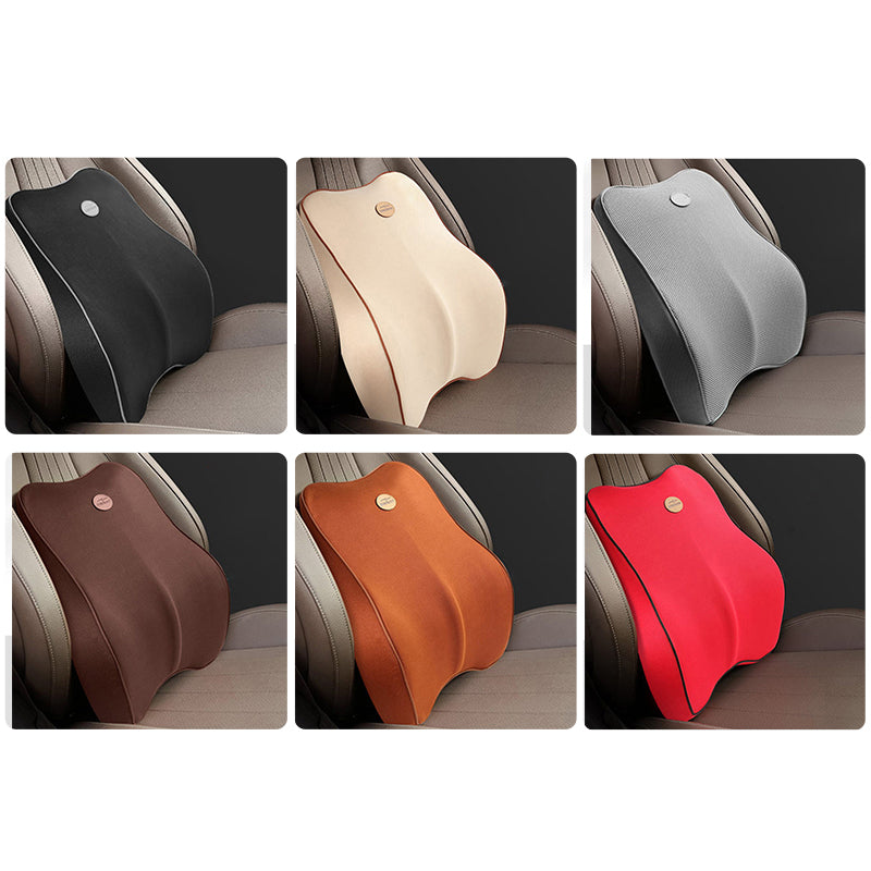 Ergonomic Memory Foam Lumbar Support Pillow and Car Headrest Massager for Office and Sciatica Relief - Delicate Leather