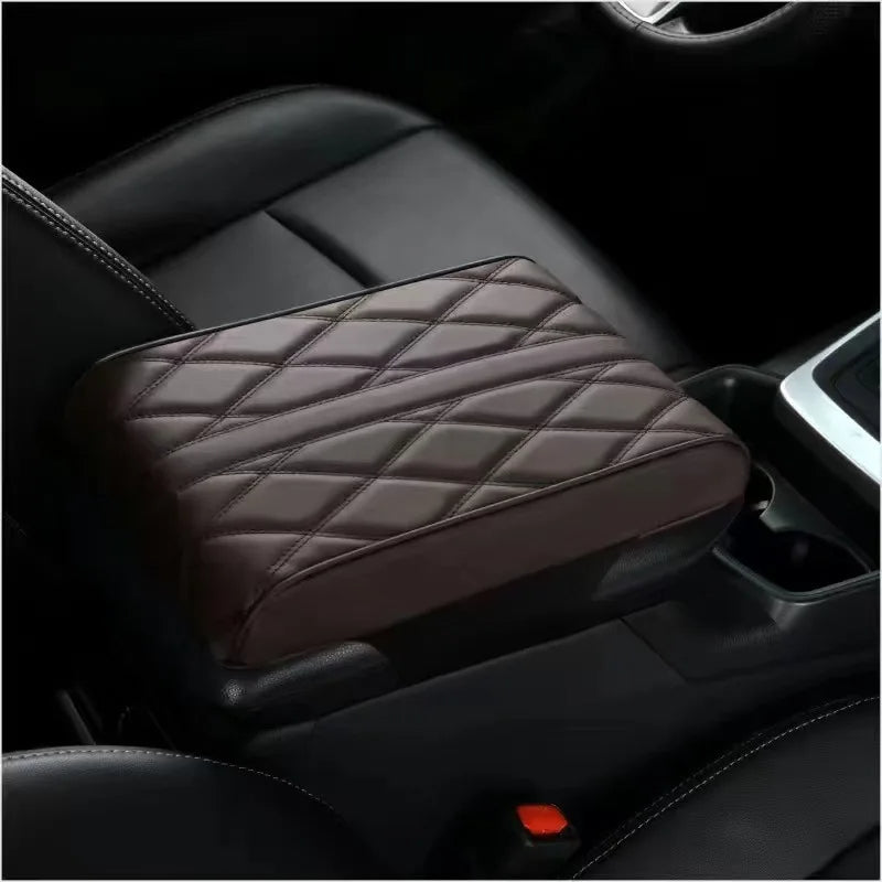 Wave Embroidered PU Leather Car Armrest Mat – Center Console Cushion & Protective Cover Pad - Delicate Leather