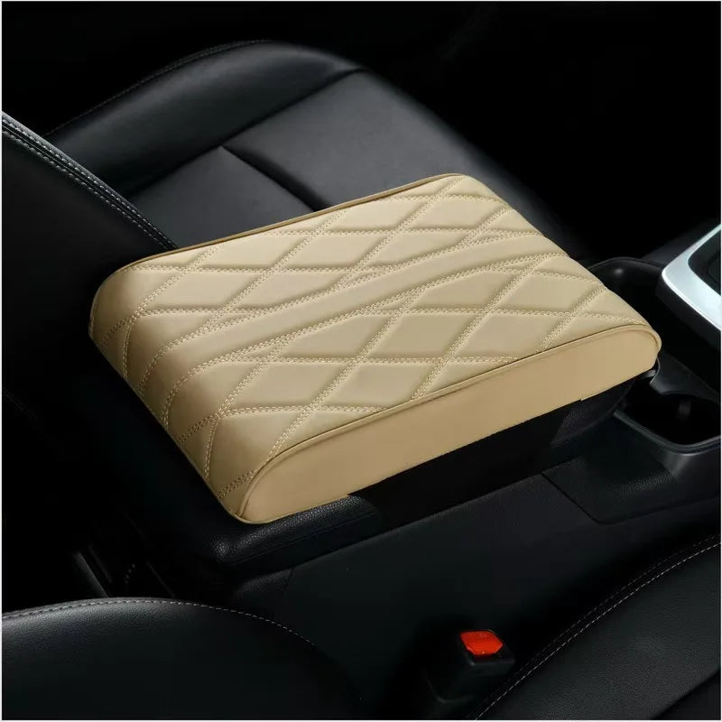 Wave Embroidered PU Leather Car Armrest Mat – Center Console Cushion & Protective Cover Pad - Delicate Leather