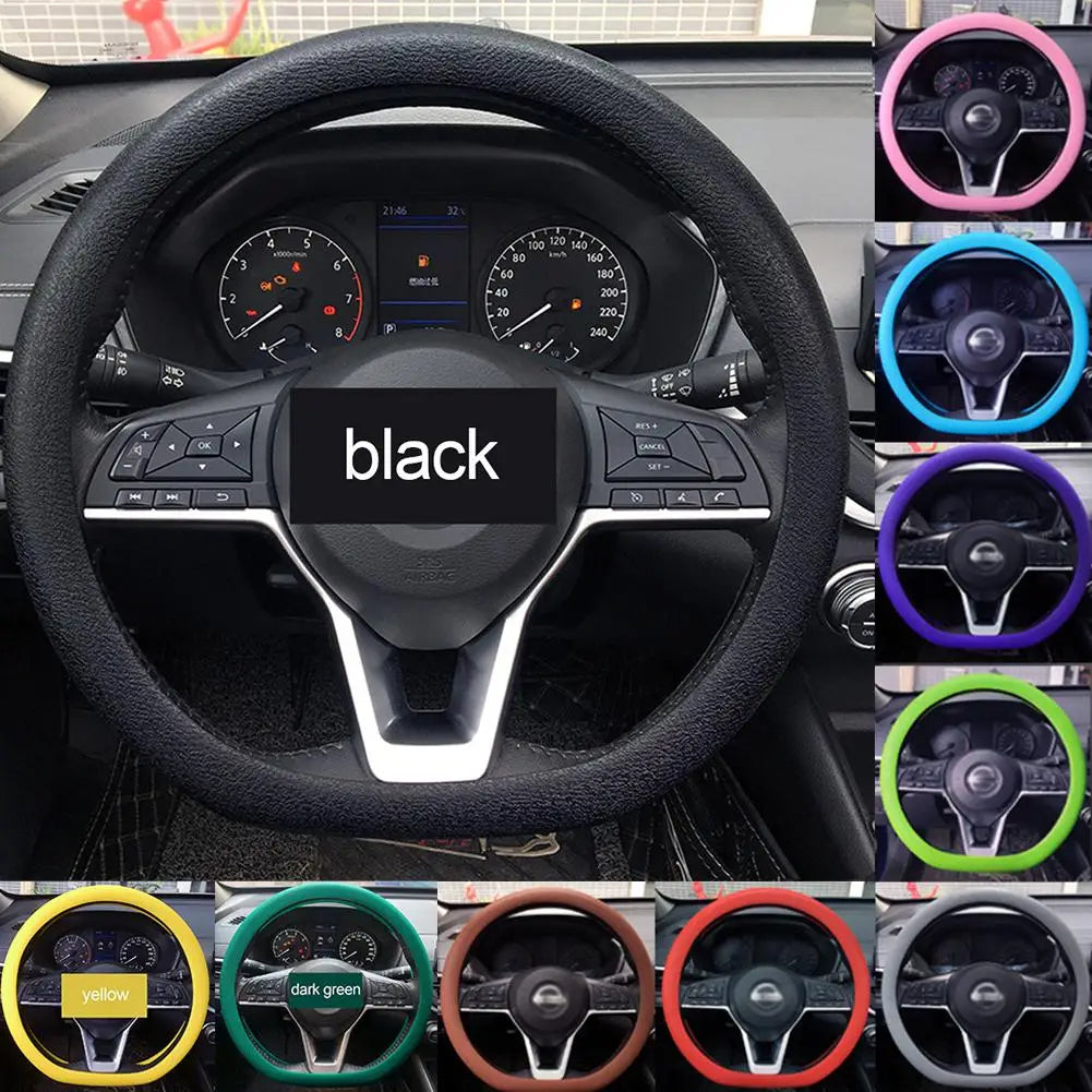 Car Universal Silicone Steering Wheel Elastic Glove Cover - Delicate Leather