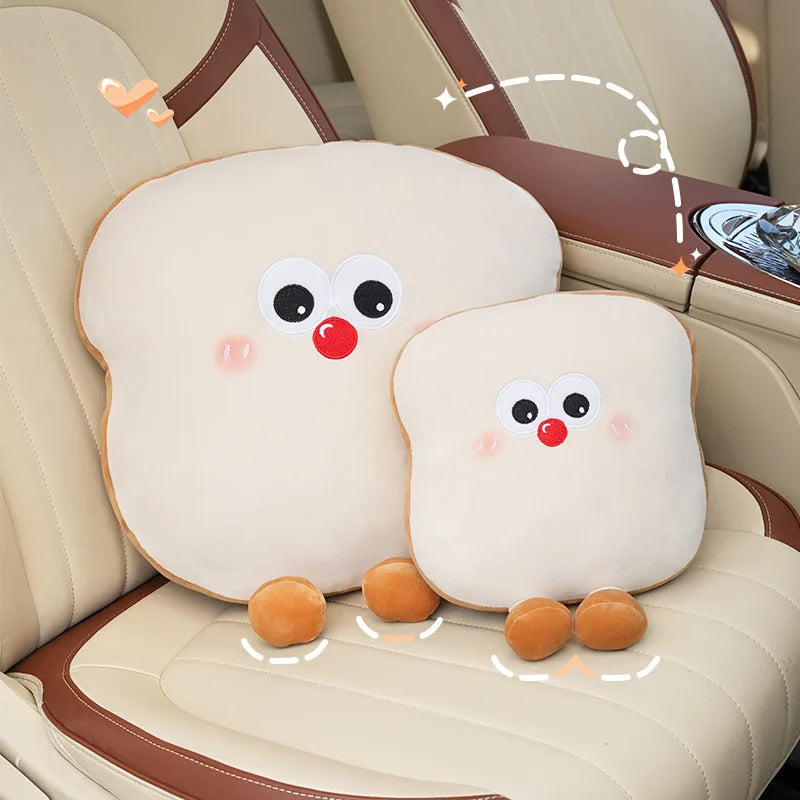 Car Plush Seat Lumbar Cushion - Cute Cartoon Toast Bread Style - Delicate Leather