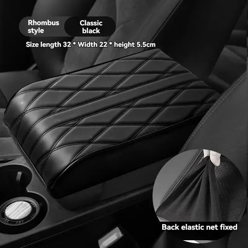 Wave Embroidered PU Leather Car Armrest Mat – Center Console Cushion & Protective Cover Pad - Delicate Leather