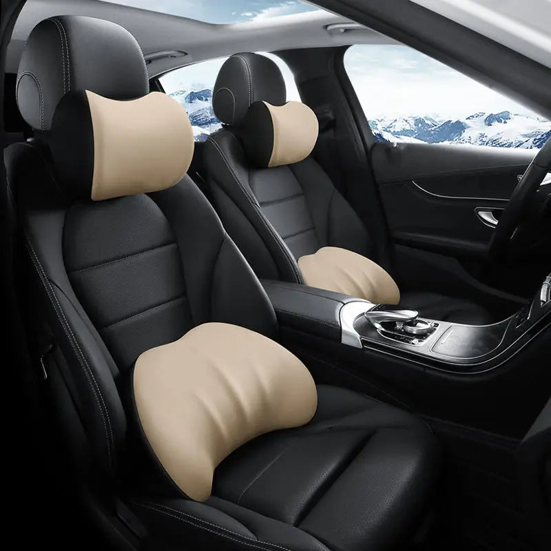Car Seat Headrest Lumbar Support Pillow Universal Travel Sleep Mat Ventilation Durable Plush Fur - Delicate Leather