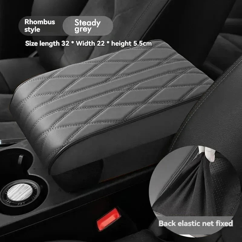 Wave Embroidered PU Leather Car Armrest Mat – Center Console Cushion & Protective Cover Pad - Delicate Leather
