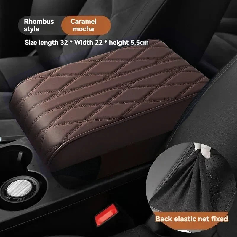 Wave Embroidered PU Leather Car Armrest Mat – Center Console Cushion & Protective Cover Pad - Delicate Leather