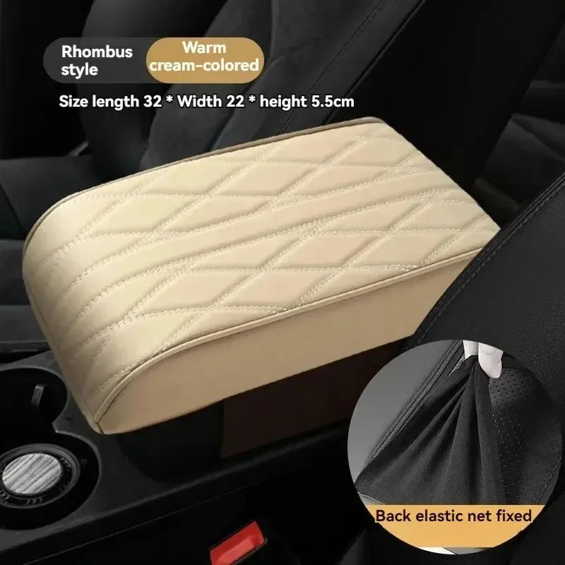 Wave Embroidered PU Leather Car Armrest Mat – Center Console Cushion & Protective Cover Pad - Delicate Leather