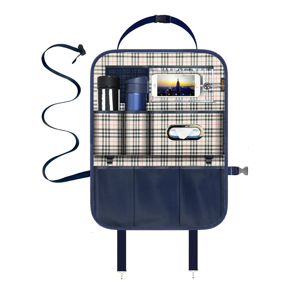 Car Backseat Organizer with Multiple Storage Pockets and Seat Back Protectors - Delicate Leather