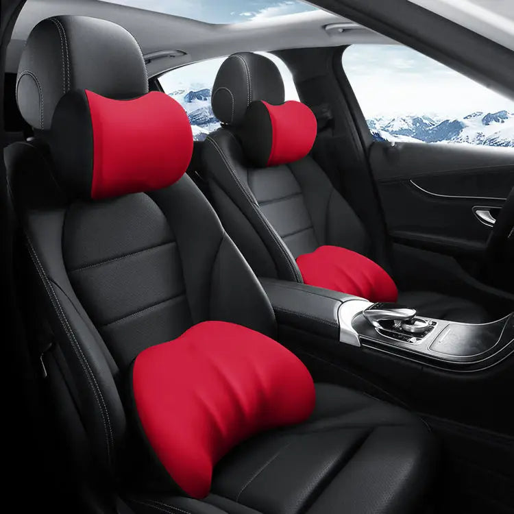 Car Seat Headrest Lumbar Support Pillow Universal Travel Sleep Mat Ventilation Durable Plush Fur - Delicate Leather