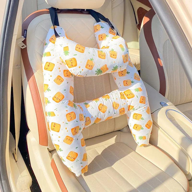 Car Seat Safety Neck Pillow Cute Kid and Adult Car Sleeping Neck Head Support H Shape Travel Pillow Cushion Child Women Tools 7489883996324