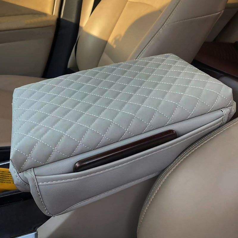 Car Armrest Box Pad - Leather Memory Foam Armrest Cushion Protection Pad with 2 Storage Bags - Delicate Leather