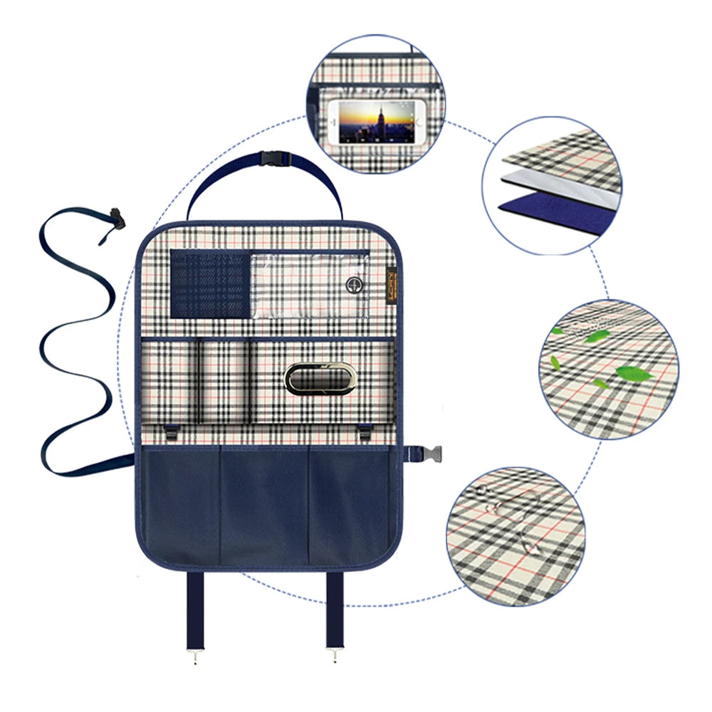 Car Backseat Organizer with Multiple Storage Pockets and Seat Back Protectors - Delicate Leather