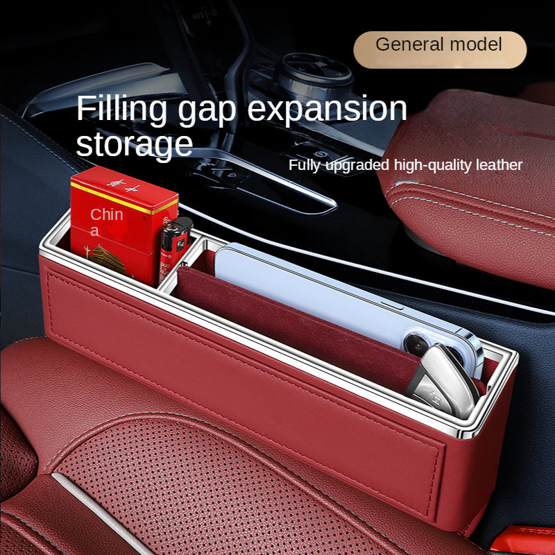 Car Seat Organizer Crevice Storage Box, Car Organizer Gap Slit Filler Holder for Wallet, Phone, and Other Accessories - Delicate Leather