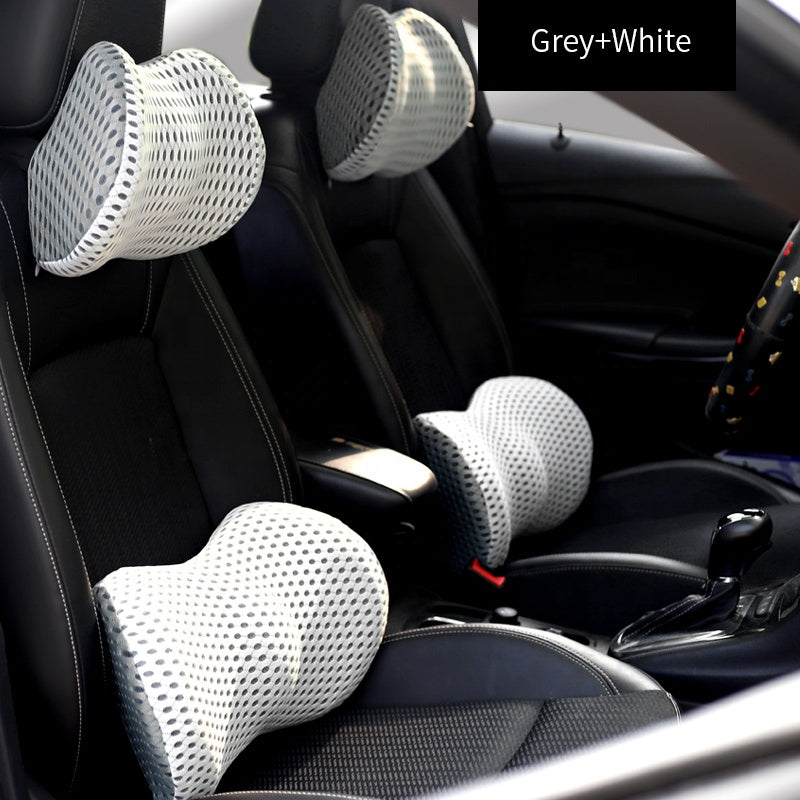 Car 4D Mesh Breathable Memory Foam Back Support Lumbar Cushion Pillow Set - Delicate Leather