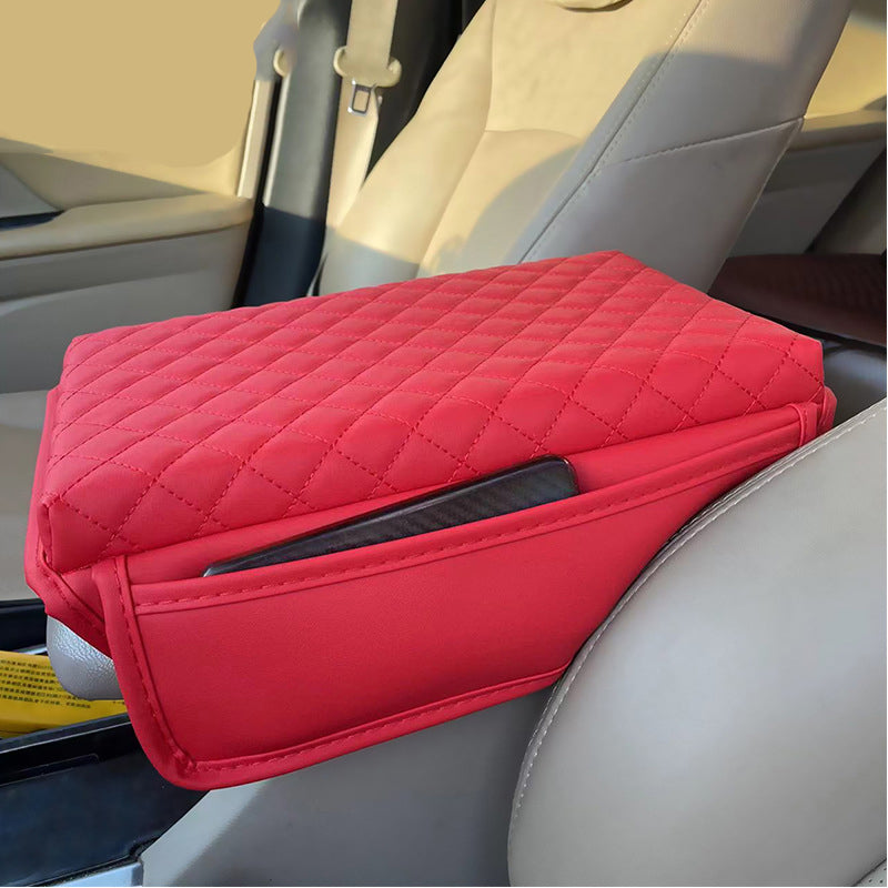 Car Armrest Box Pad - Leather Memory Foam Armrest Cushion Protection Pad with 2 Storage Bags - Delicate Leather