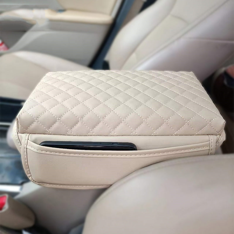 Car Armrest Box Pad - Leather Memory Foam Armrest Cushion Protection Pad with 2 Storage Bags - Delicate Leather