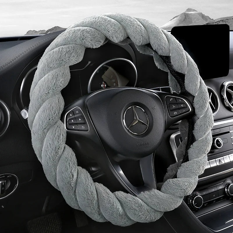 Car Steering Wheel Cover Plush Fried Dough Twist 38cm Elastic Warm Anti-slip Wheel Cover Car Styling Car Accessories for Women - Delicate Leather