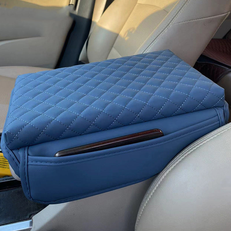 Car Armrest Box Pad - Leather Memory Foam Armrest Cushion Protection Pad with 2 Storage Bags - Delicate Leather