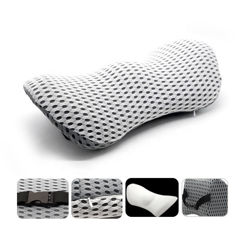 Car 4D Mesh Breathable Memory Foam Back Support Lumbar Cushion Pillow Set - Delicate Leather