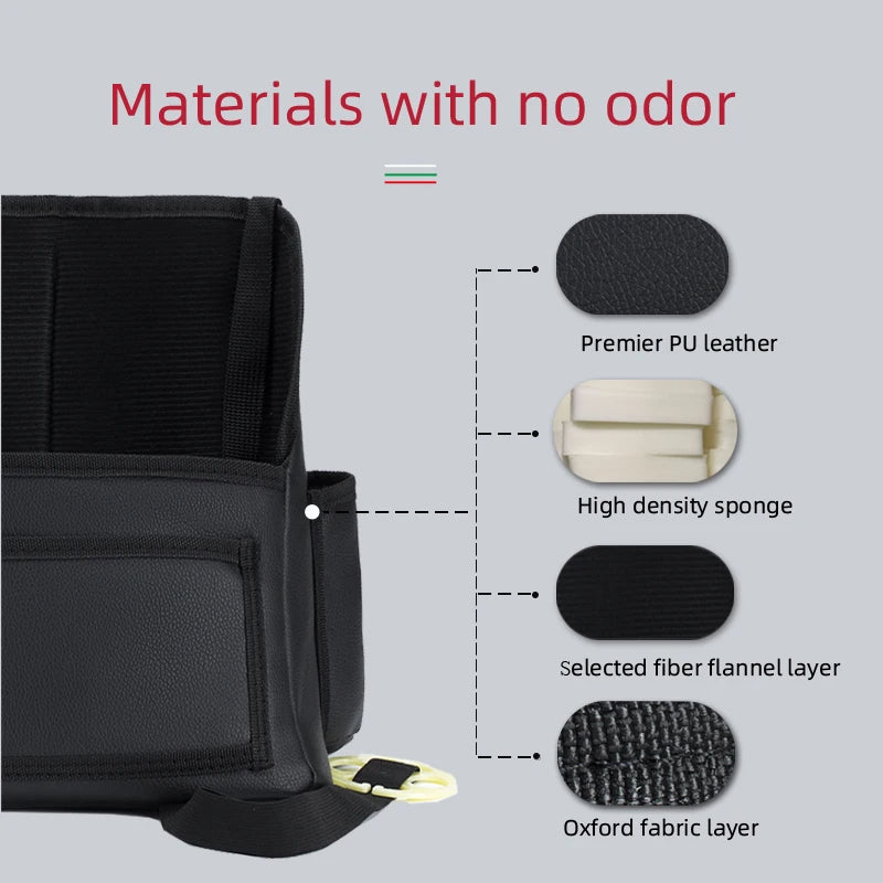 Car Seat Middle Hanger Storage Bag – Leather Handbag Holder, Large Capacity Pockets for Phone, Tissue, Water Cup & More - Delicate Leather