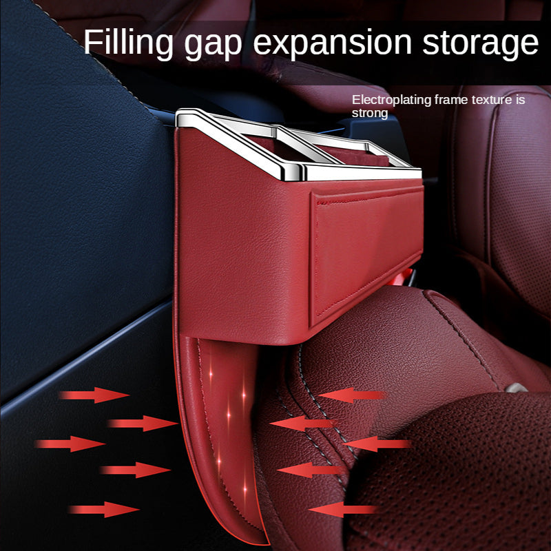 Car Seat Organizer Crevice Storage Box, Car Organizer Gap Slit Filler Holder for Wallet, Phone, and Other Accessories - Delicate Leather