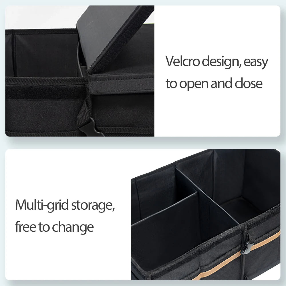 300D Oxford Folding Box Big Capacity Multifunction Cooler Car Trunk Organizer - Delicate Leather