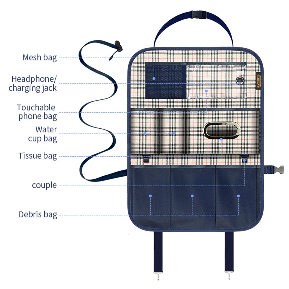 Car Backseat Organizer with Multiple Storage Pockets and Seat Back Protectors - Delicate Leather