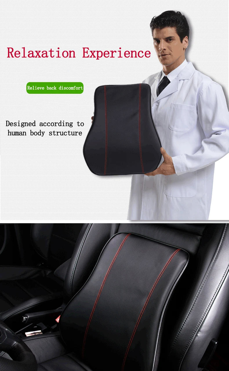 Car Lumbar Support Pillow Memory Foam Lumbar Back Support Cushion - Delicate Leather