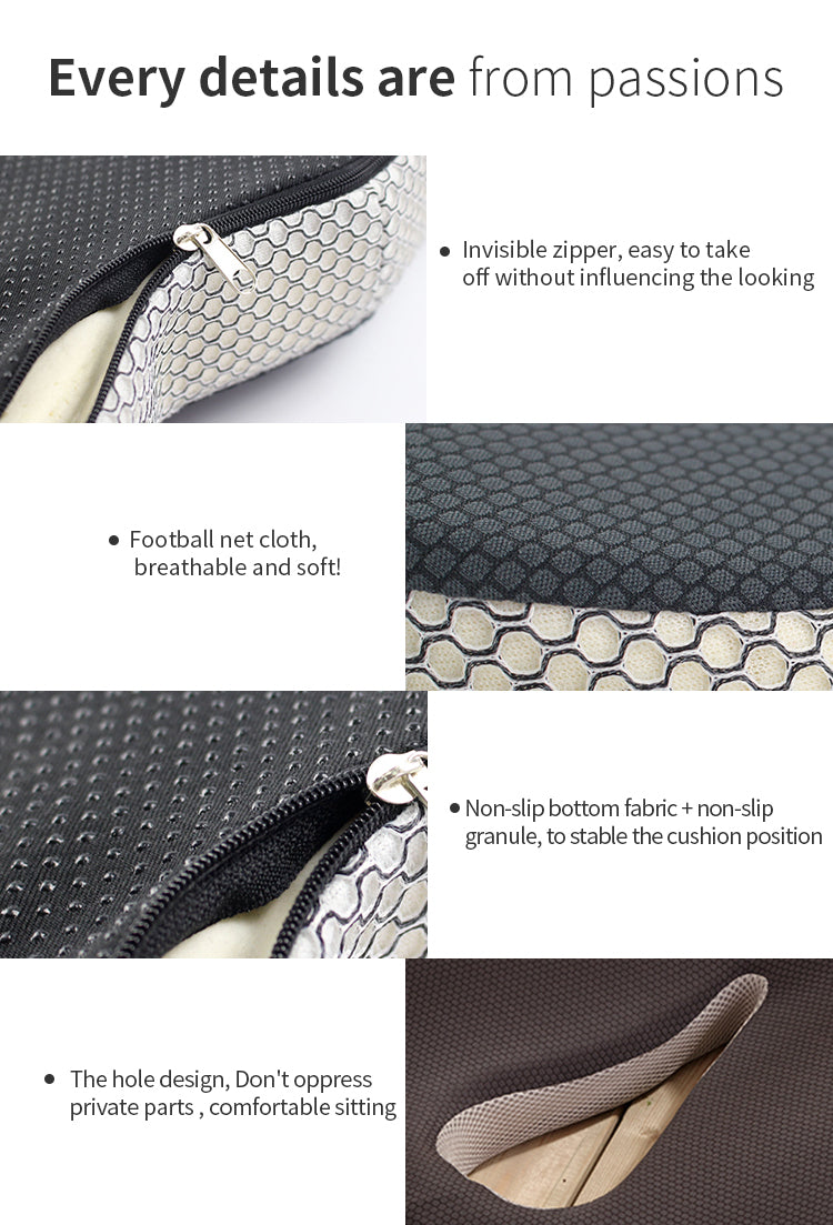 3D Mesh Orthopedic Memory Foam Seat Cushion - Pain Relief & Anti-Slip Coccyx Support for Office, Wheelchair, and Car - Delicate Leather