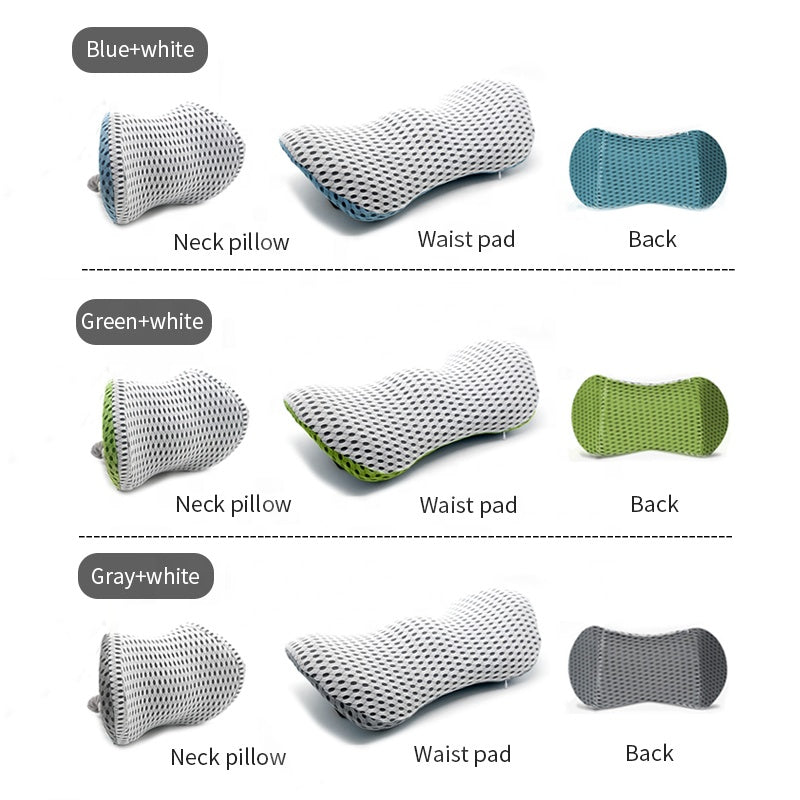 Car 4D Mesh Breathable Memory Foam Back Support Lumbar Cushion Pillow Set - Delicate Leather
