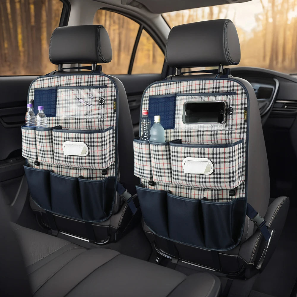 Car Backseat Organizer with Multiple Storage Pockets and Seat Back Protectors - Delicate Leather