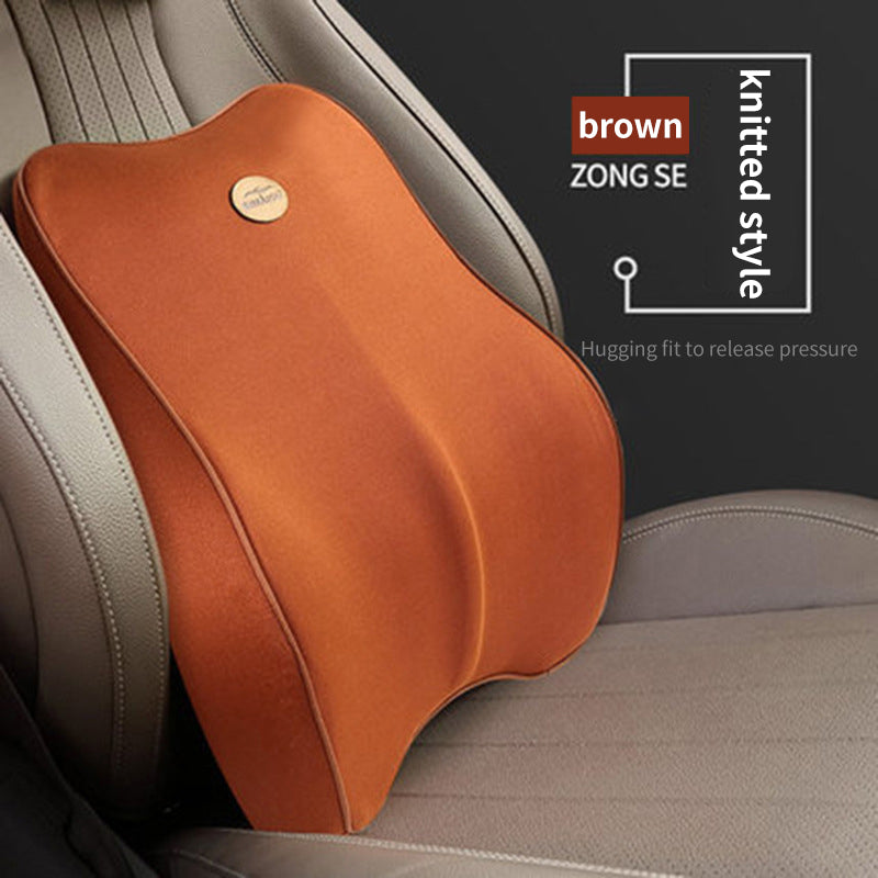 Ergonomic Memory Foam Lumbar Support Pillow and Car Headrest Massager for Office and Sciatica Relief - Delicate Leather