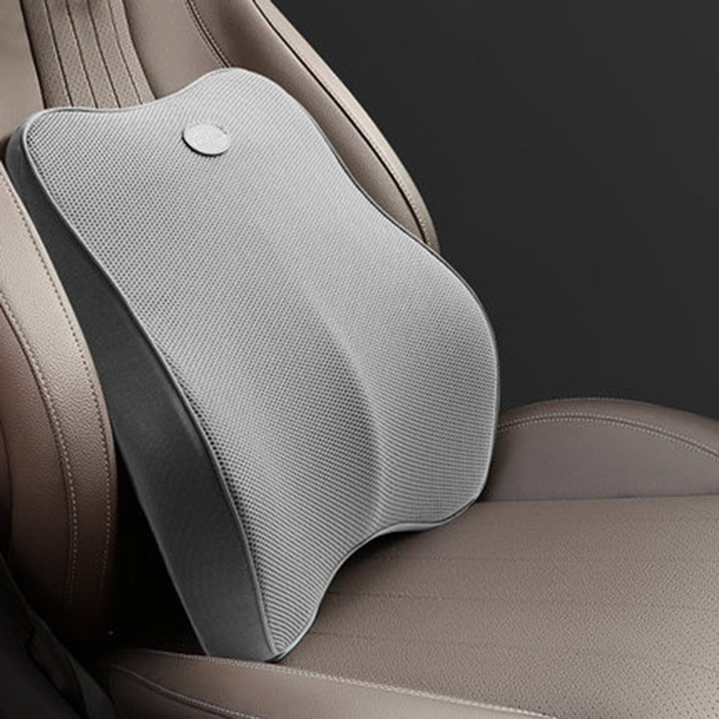 Ergonomic Memory Foam Lumbar Support Pillow and Car Headrest Massager for Office and Sciatica Relief - Delicate Leather