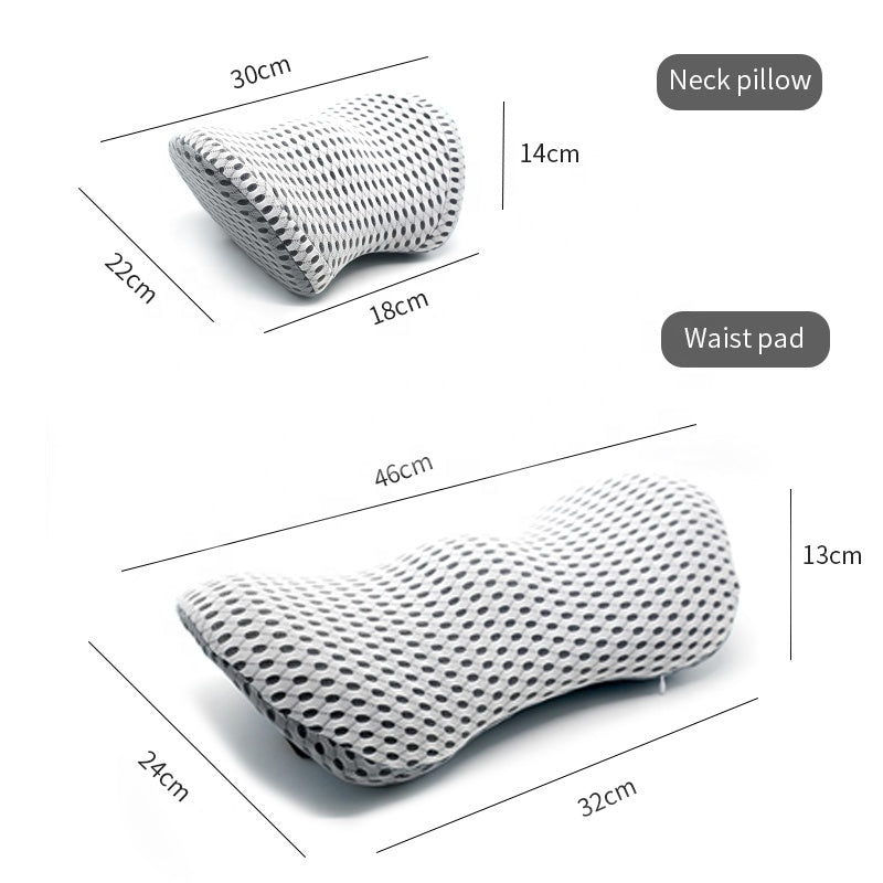 Car 4D Mesh Breathable Memory Foam Back Support Lumbar Cushion Pillow Set - Delicate Leather