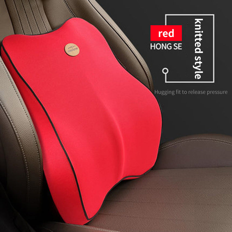 Ergonomic Memory Foam Lumbar Support Pillow and Car Headrest Massager for Office and Sciatica Relief - Delicate Leather