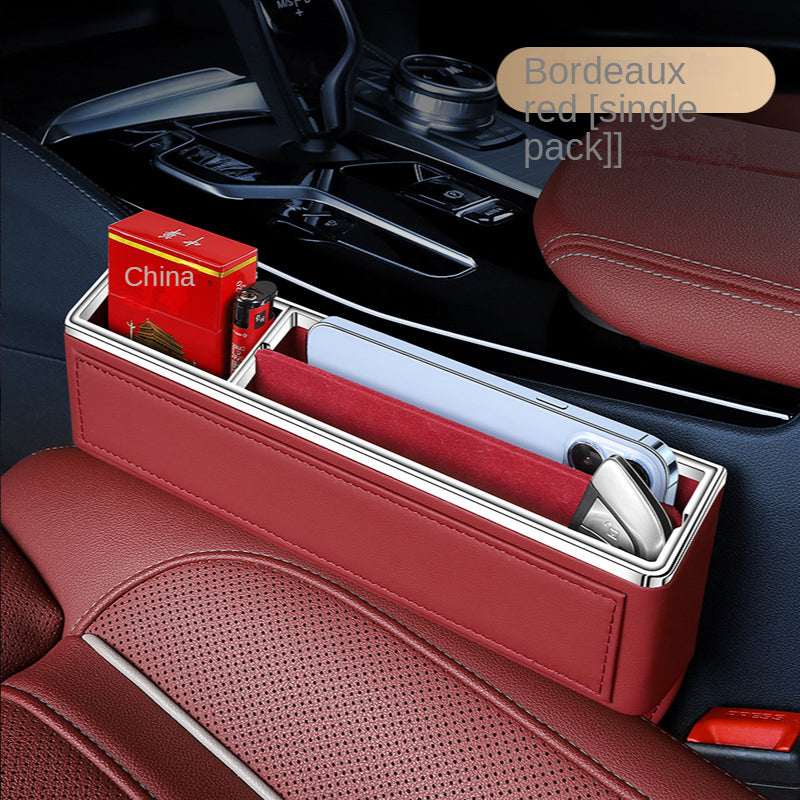 Car Seat Organizer Crevice Storage Box, Car Organizer Gap Slit Filler Holder for Wallet, Phone, and Other Accessories - Delicate Leather