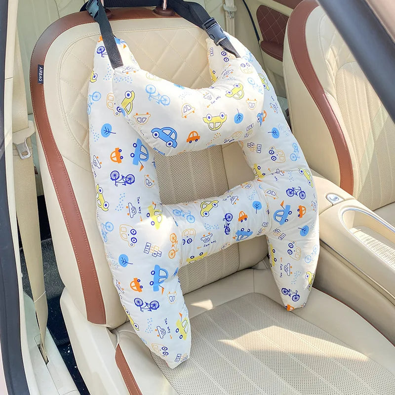 Kids Travel Pillows for Car - Cute Cartoon H-Shaped Car Neck Support - Ergonomic Children Car Sleep Cushion for Train - Delicate Leather