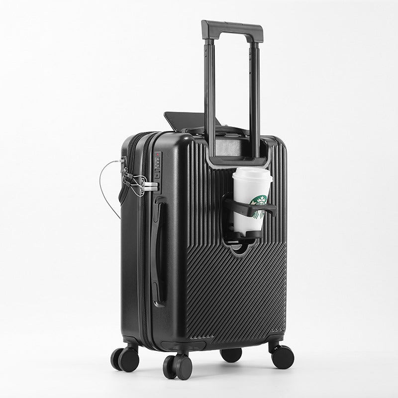 Factory Direct Business Travel Luggage with USB Charging and Cup Holder - Delicate Leather
