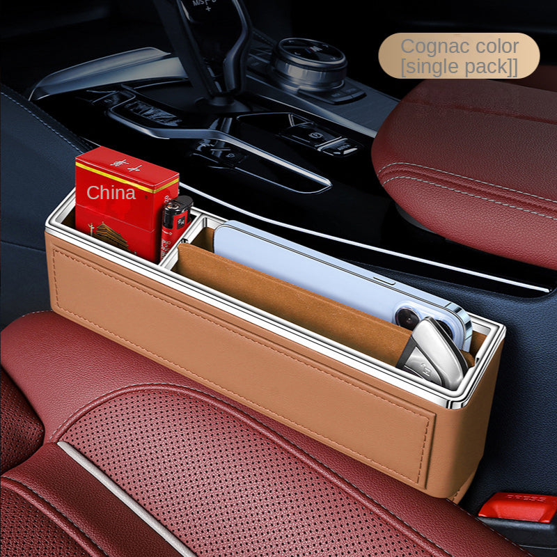 Car Seat Organizer Crevice Storage Box, Car Organizer Gap Slit Filler Holder for Wallet, Phone, and Other Accessories - Delicate Leather