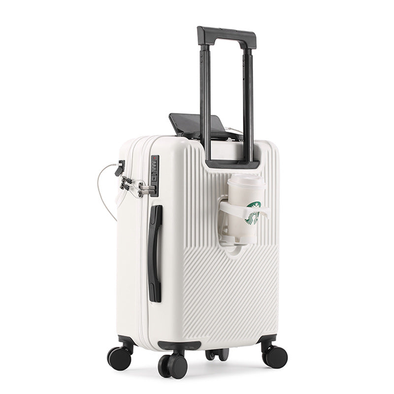 Factory Direct Business Travel Luggage with USB Charging and Cup Holder - Delicate Leather