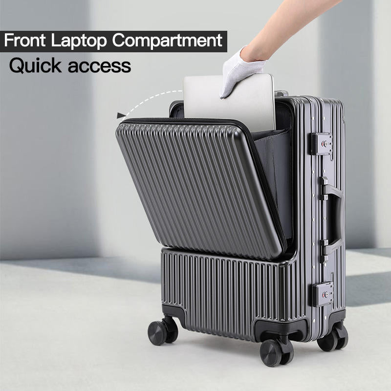 Carry On Luggage Aluminum Suitcase Trolley - Fashionable PC Aluminum Frame Spinner Wheels